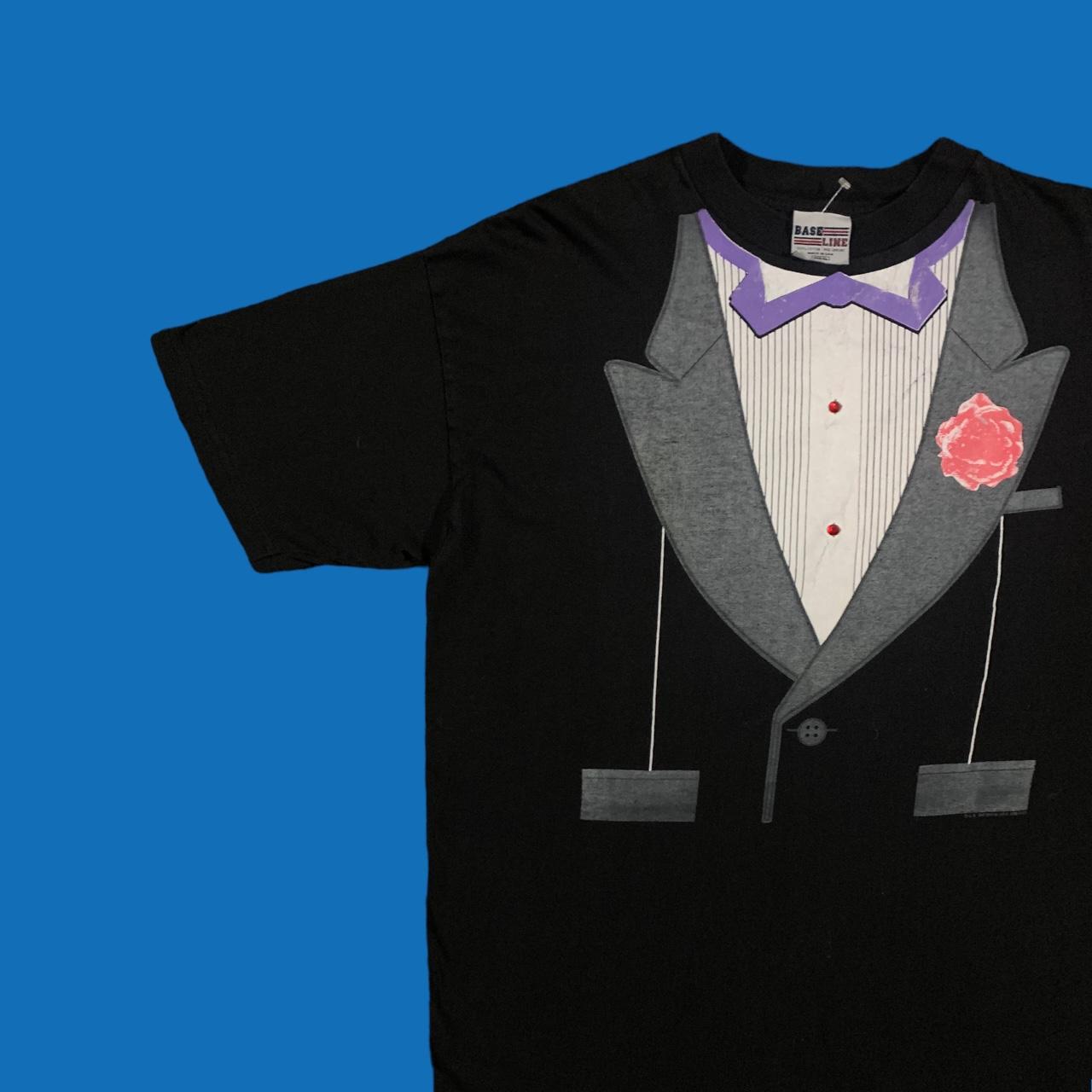 Tuxedo T-shirt with Blue Bow Tie on White