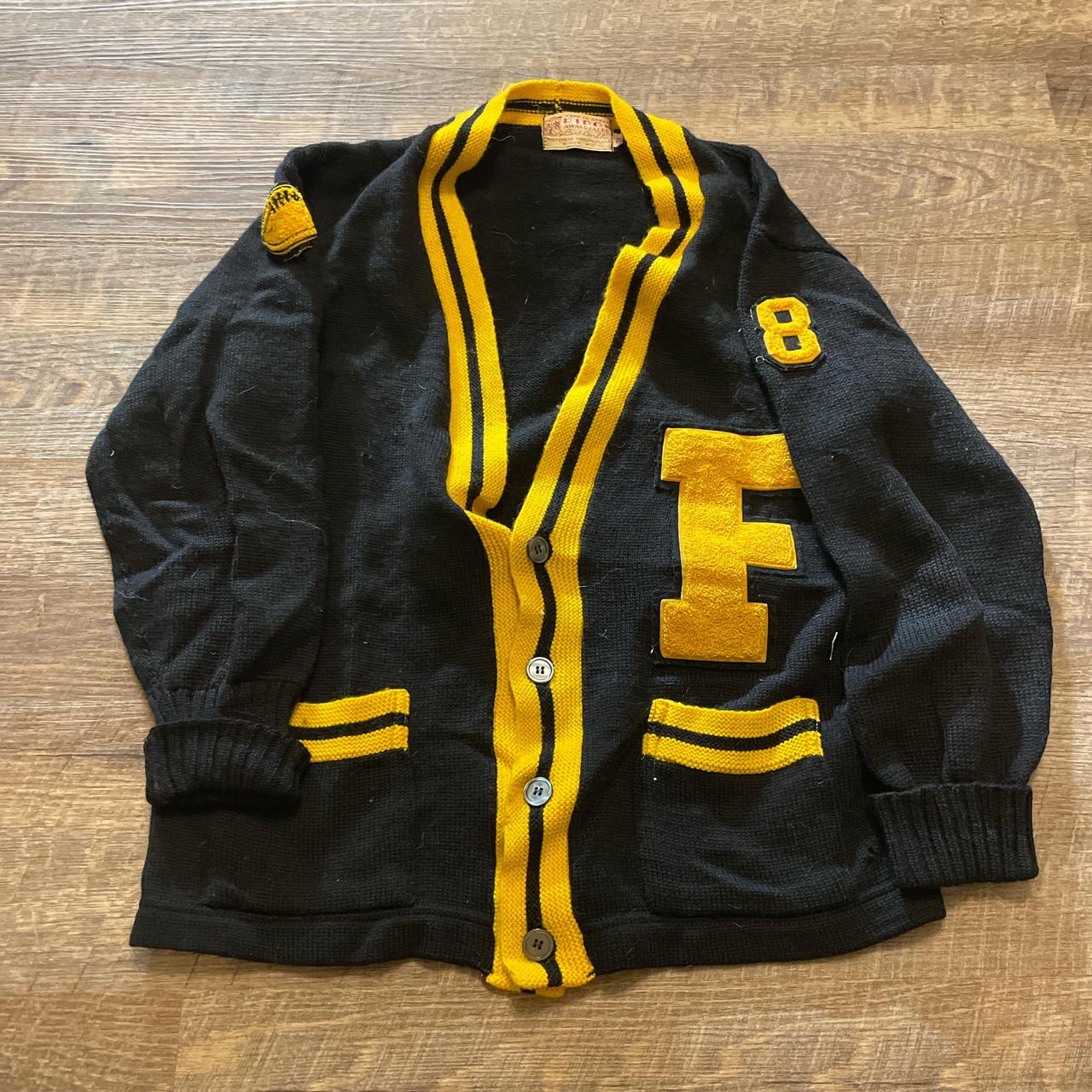 True vintage 60s 70s black and yellow cardigan. Depop