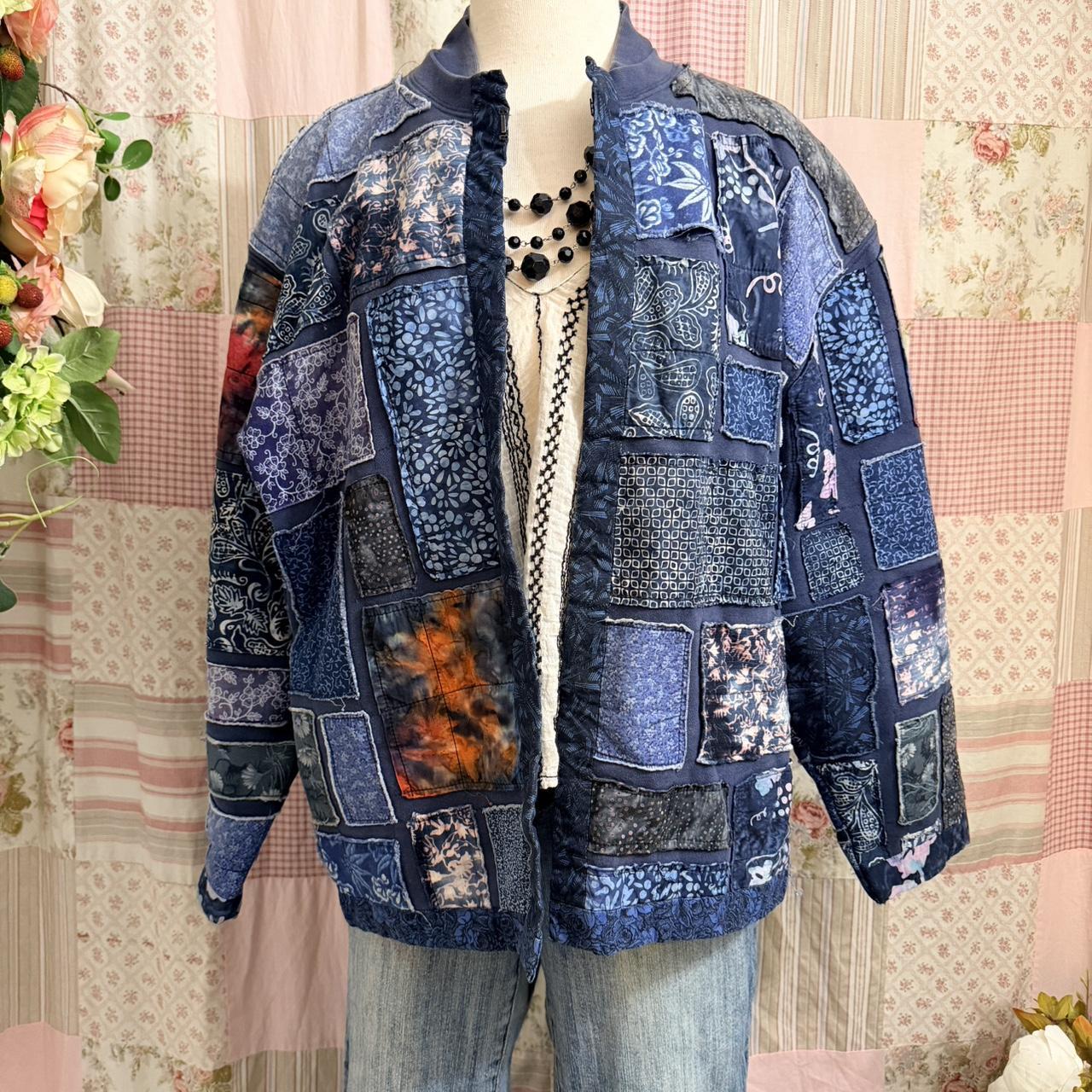 Women's Jacket - Blue/Multi - L – blue patchwork … - image 1