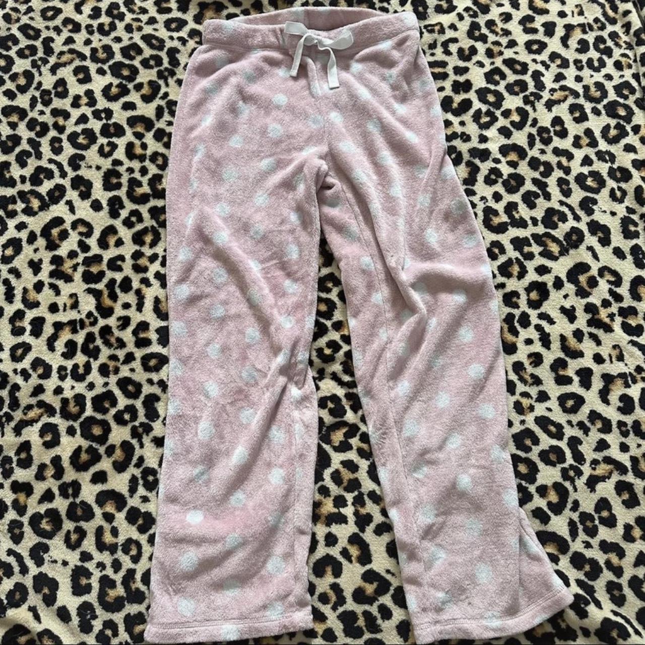fluffy pastel pink polka dot pajama pants, size... - Depop