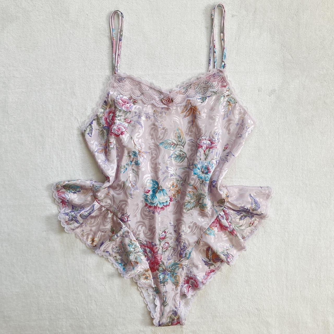 Vintage Floral Satin Teddy A super cute satin... - Depop