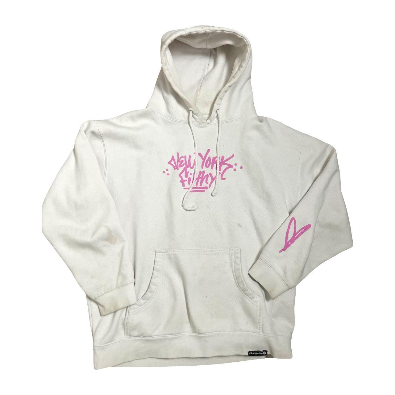 New York Filthy Men's White and Pink Hoodie
