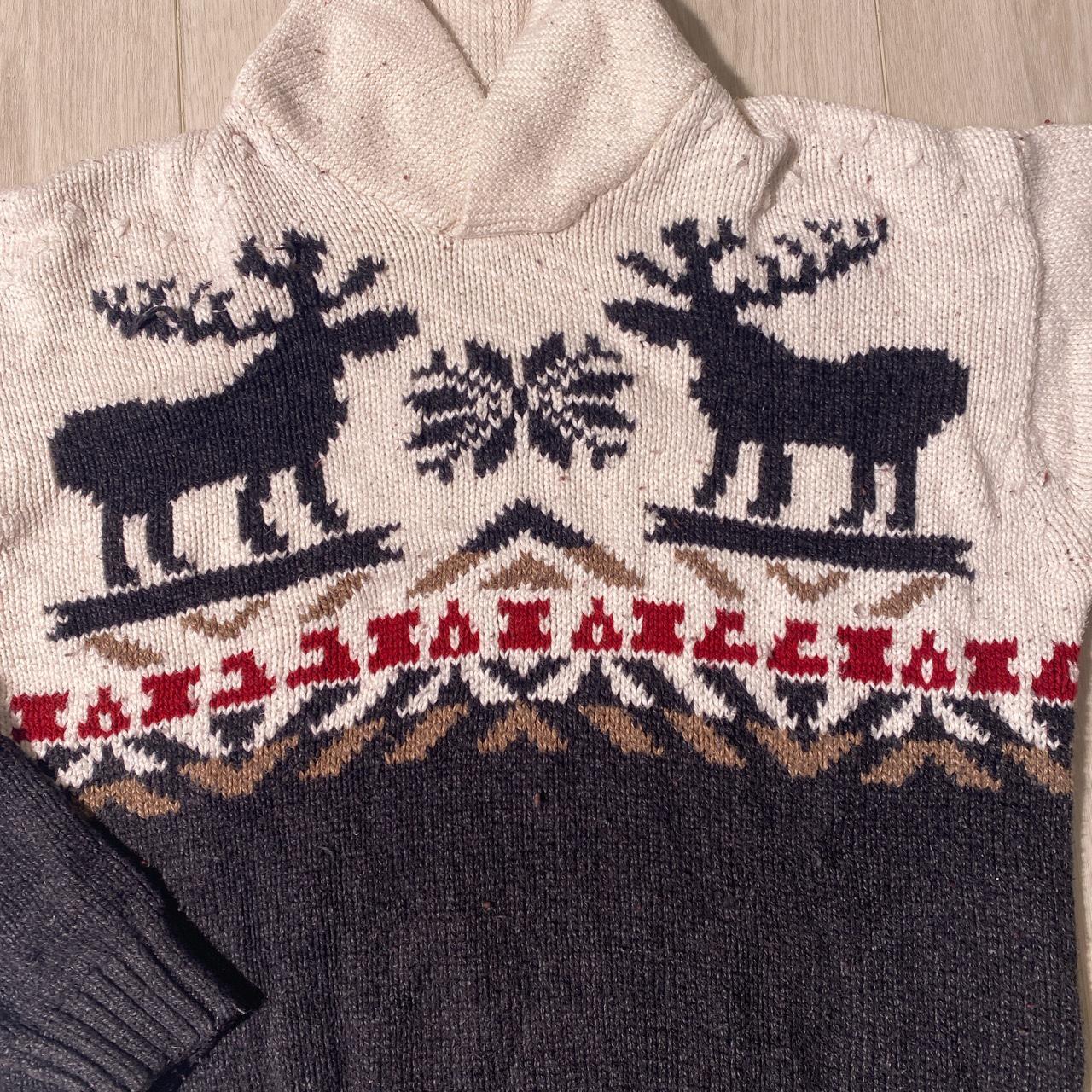 Vintage collar sweater with knitted deer pattern... - Depop