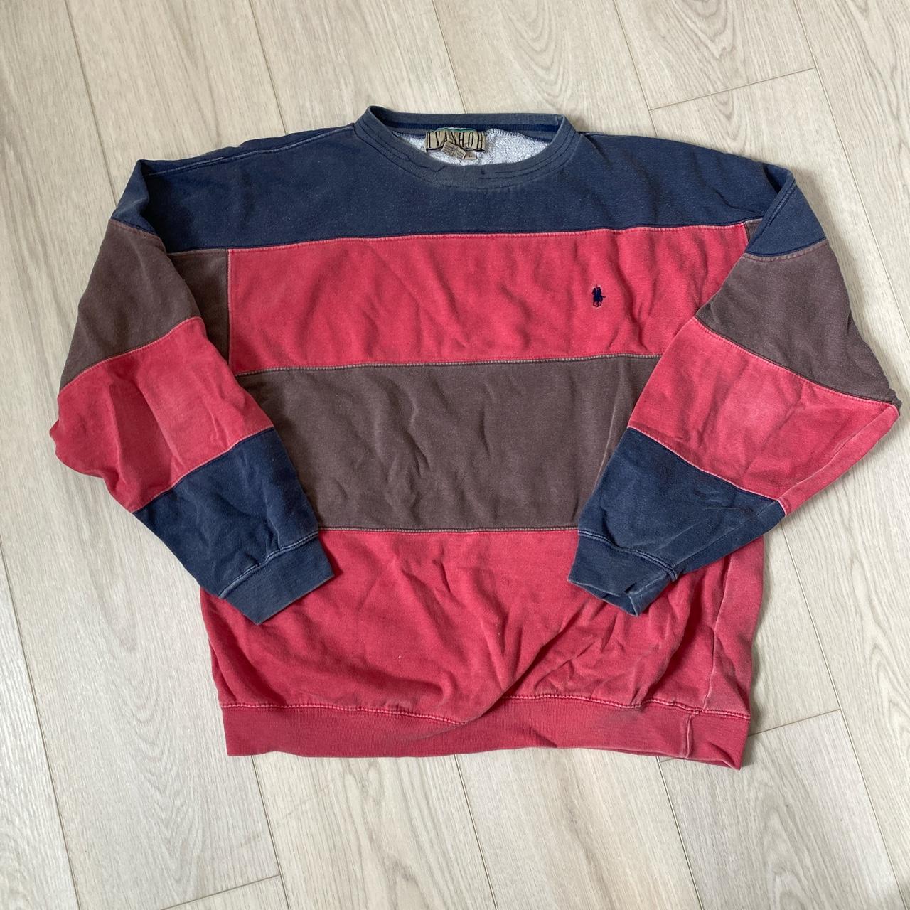 Vintage polo sweater 90s sweater red blue... - Depop
