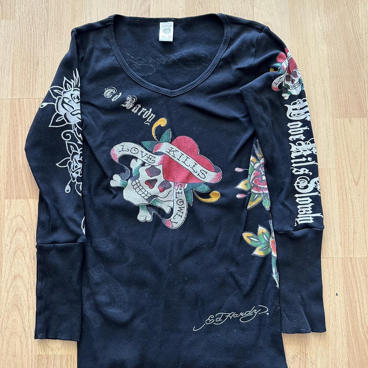 Vintage Y2K Women's Ed Hardy Tattoo Long... - Depop