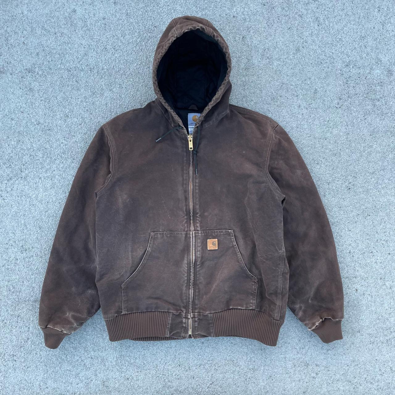 Vintage Carhartt Faded Brown Hooded Jacket  - Depop