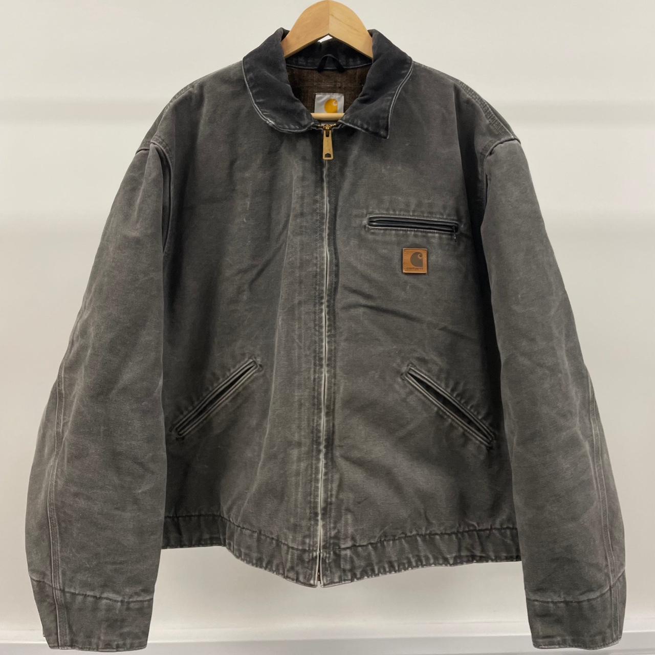 Vintage Carhartt Faded Grey & Black Detroit Jacket,... - Depop