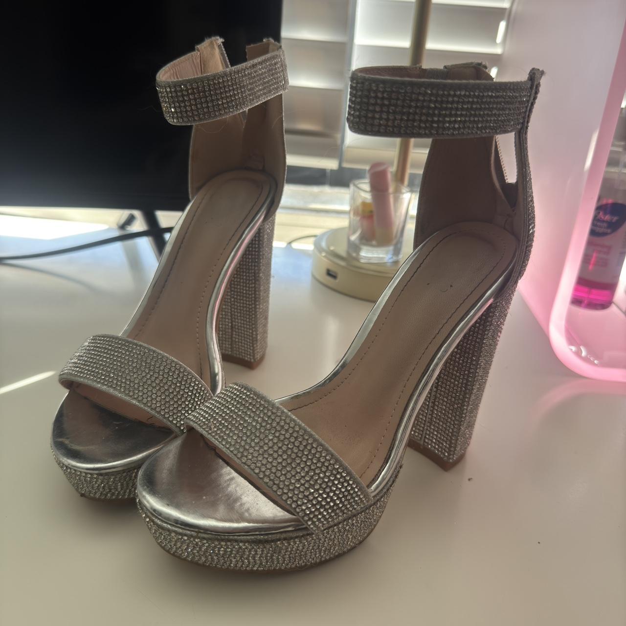 silver bedazzled heels