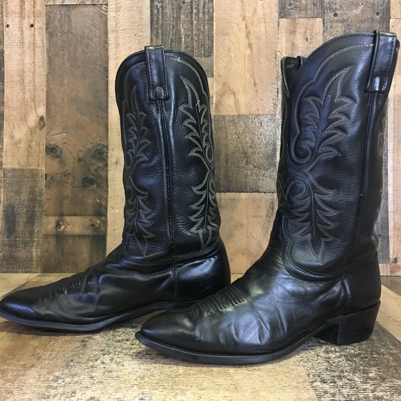 J Chisholm Vtg Classic Black Cowboy Boots Mens 13 D... - Depop