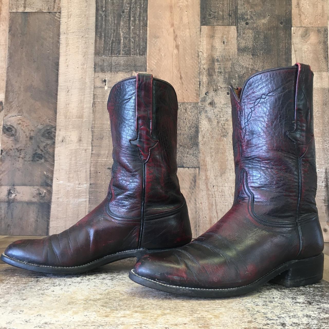 Lucchese P0134 Vtg Black Cherry Roper Cowboy Boots... - Depop