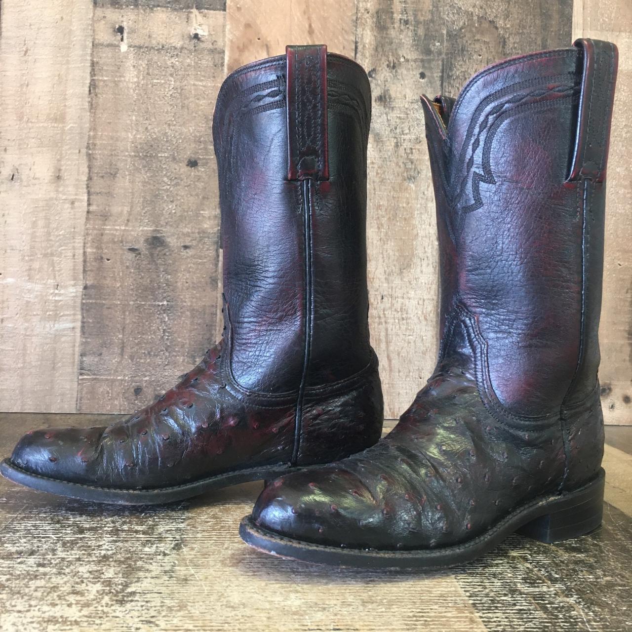 Lucchese 2000 Full Quill Ostrich Black Cherry Cowboy...