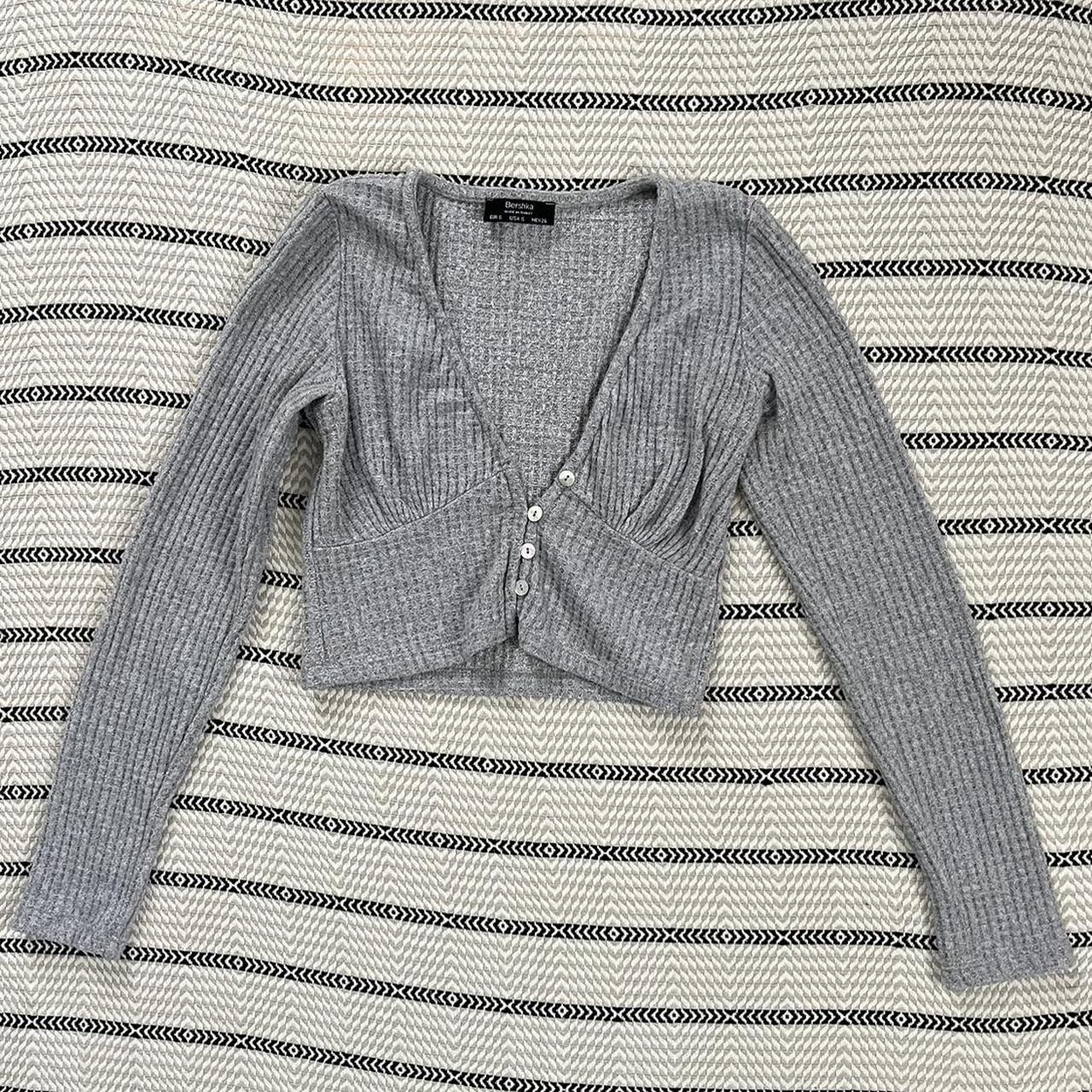 Bershka waffle knit button crop top Depop