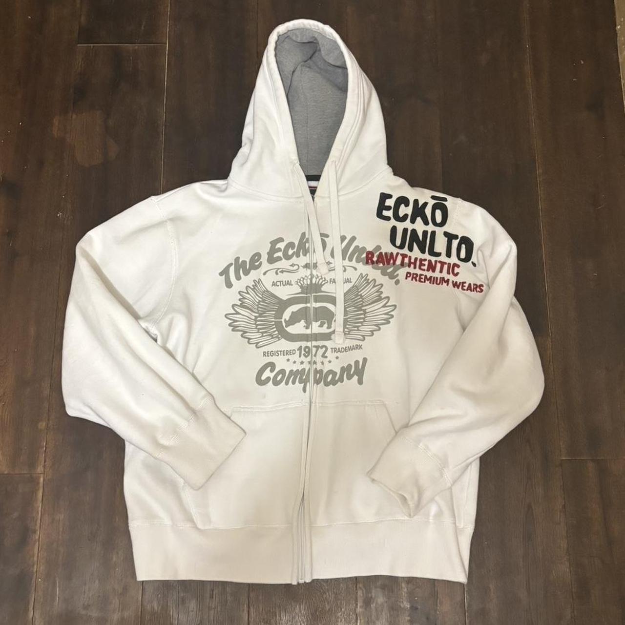 White Ecko zip up hoodie Size large Minor flaw... Depop