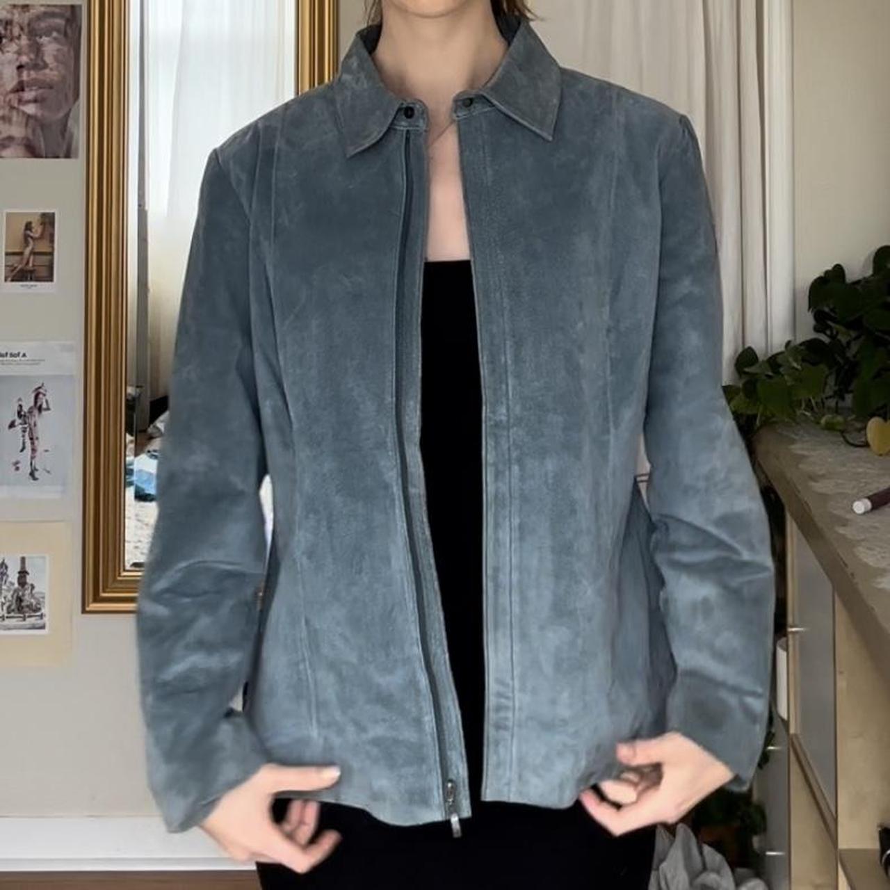 Women's blue genuine suede leather hotsell vintage jacket