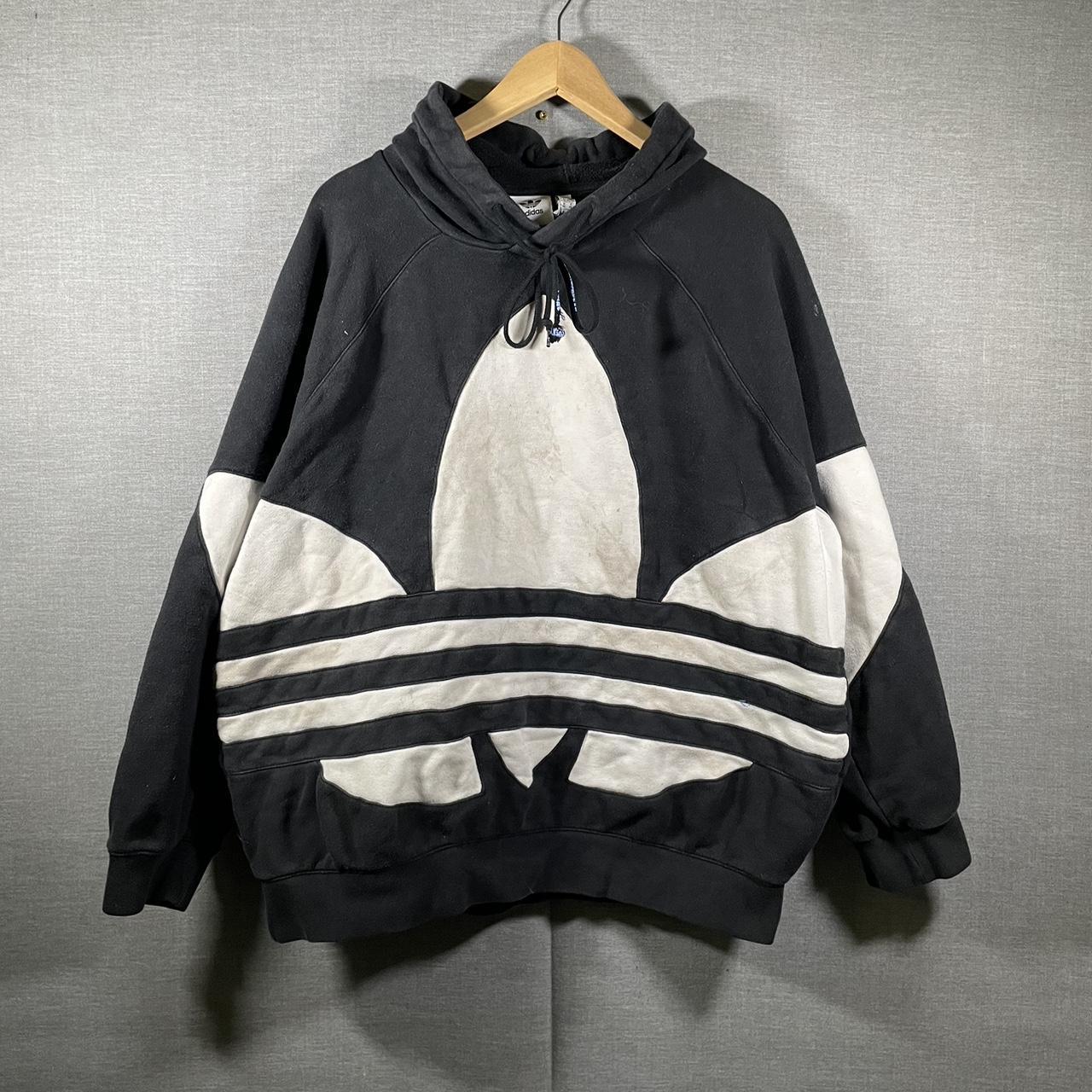 Black And white Adidas BG Trefoil Hoodie Sz XL... Depop