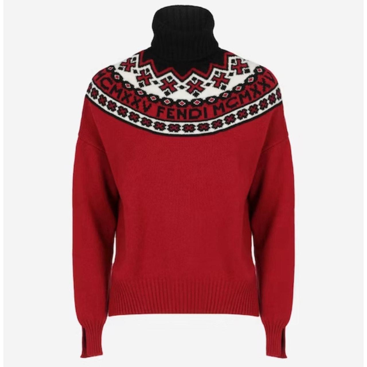 Fendi knit sweater with logo fair isle design. • | Depop