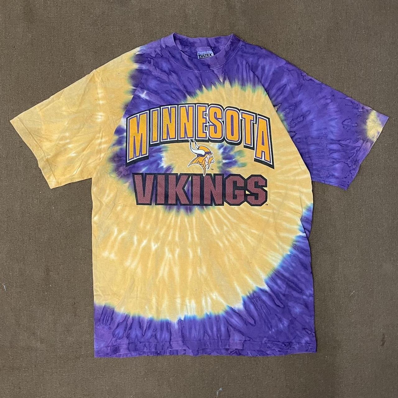 Y2k Minnesota Vikings Tie Dye Helmet Tee Majestic - Depop