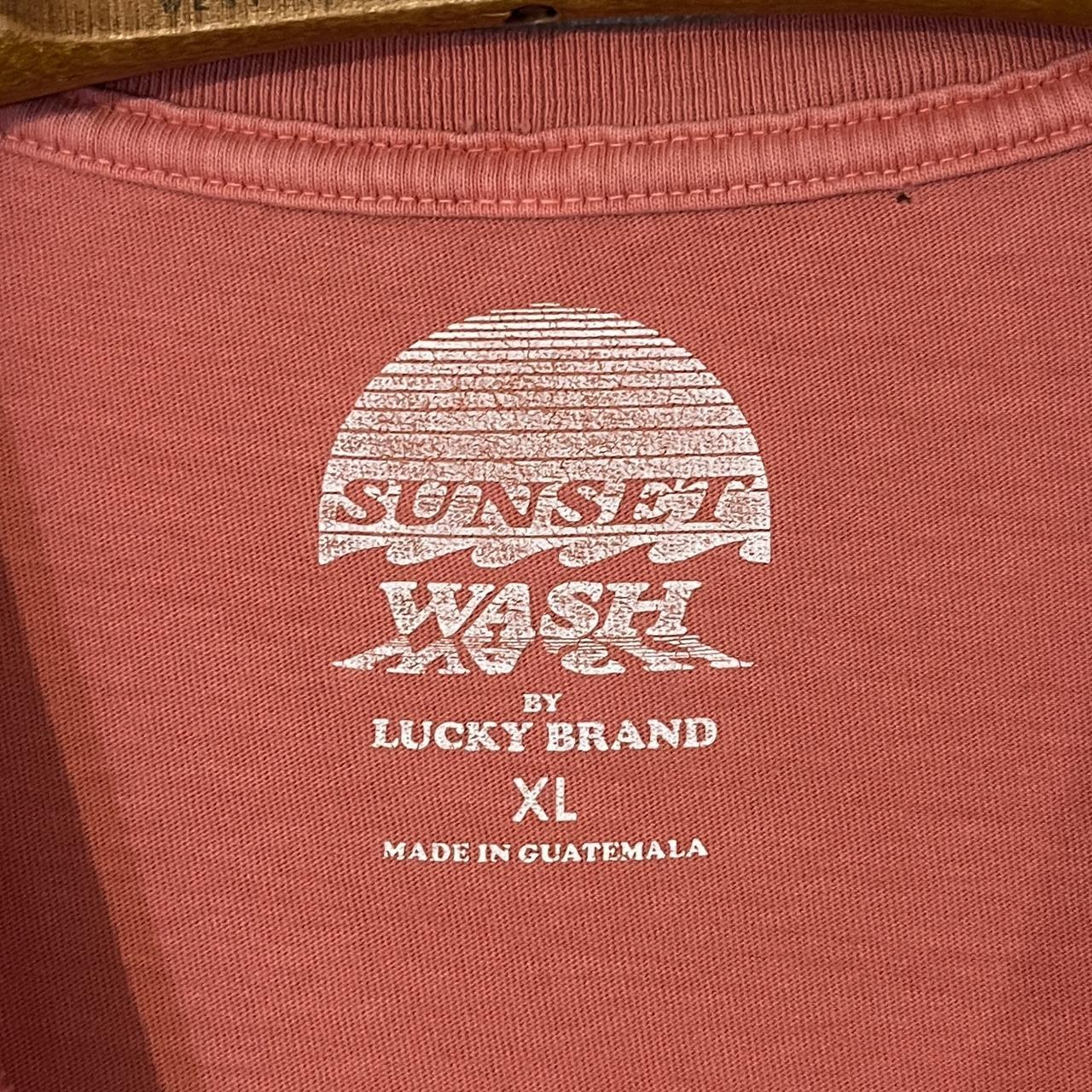 Lucky Brand Sunset Wash Salmon Pink Red V-Neck - Depop