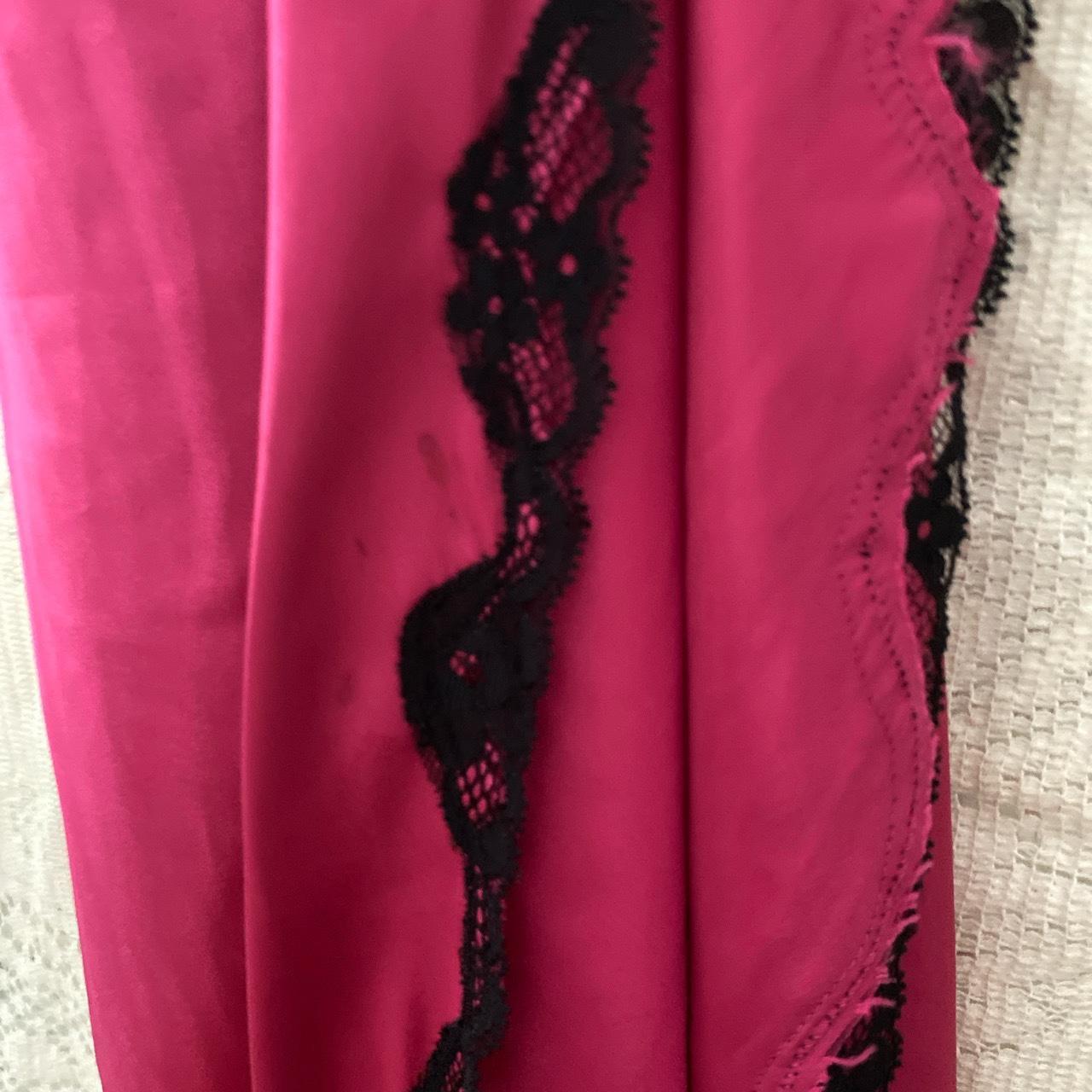 Victoria secrets slip dress in pink with black lace... - Depop