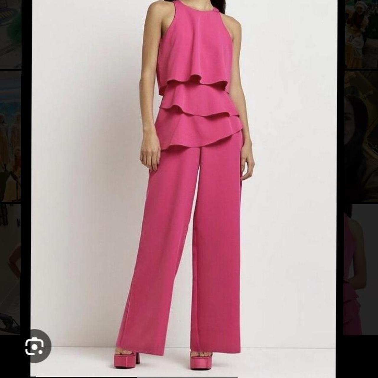 River Island Wide Leg Hot Pink Tiered Frill Depop