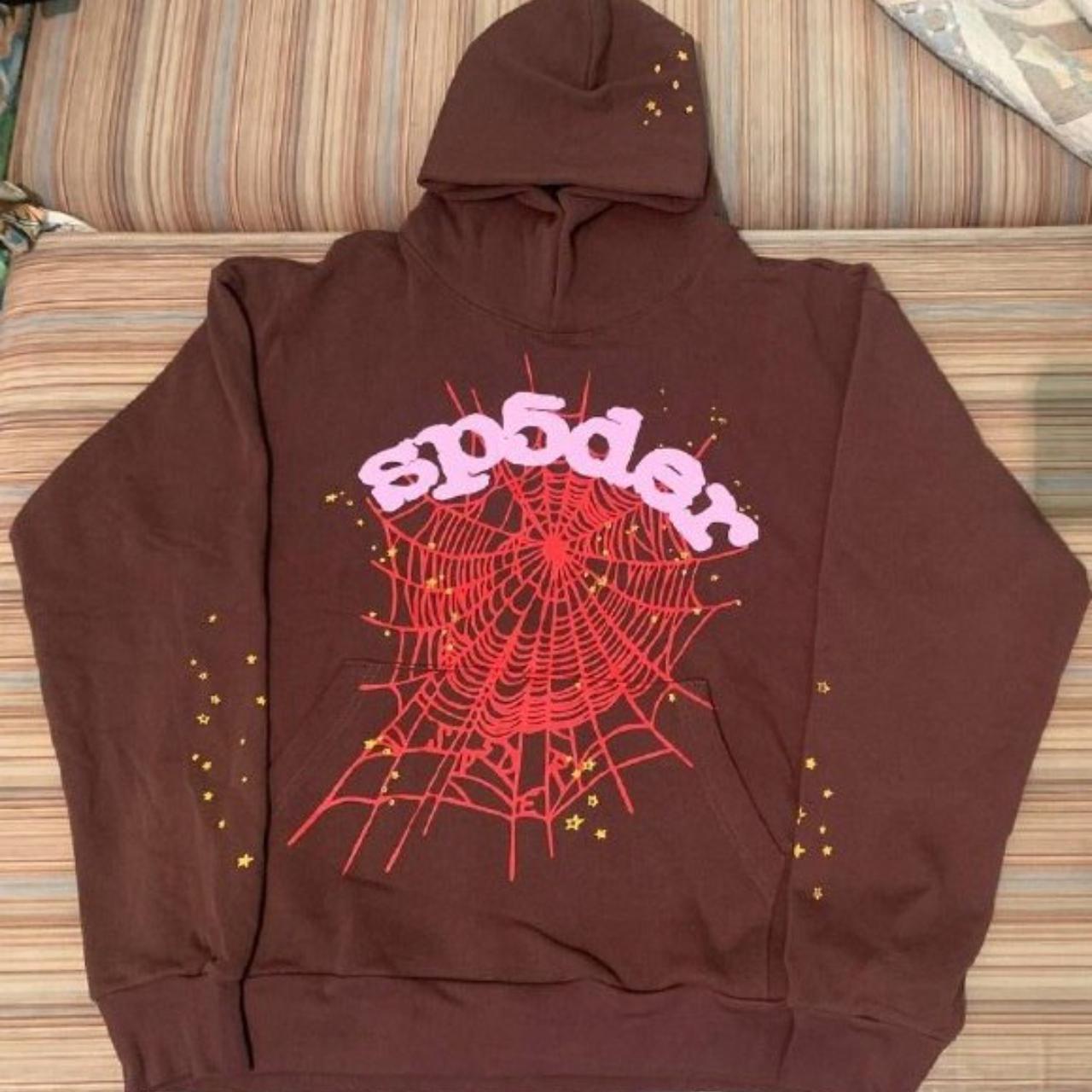 SPIDER WORLDWIDE SP5DER WEB HOODIE BROWN SIZE - Depop