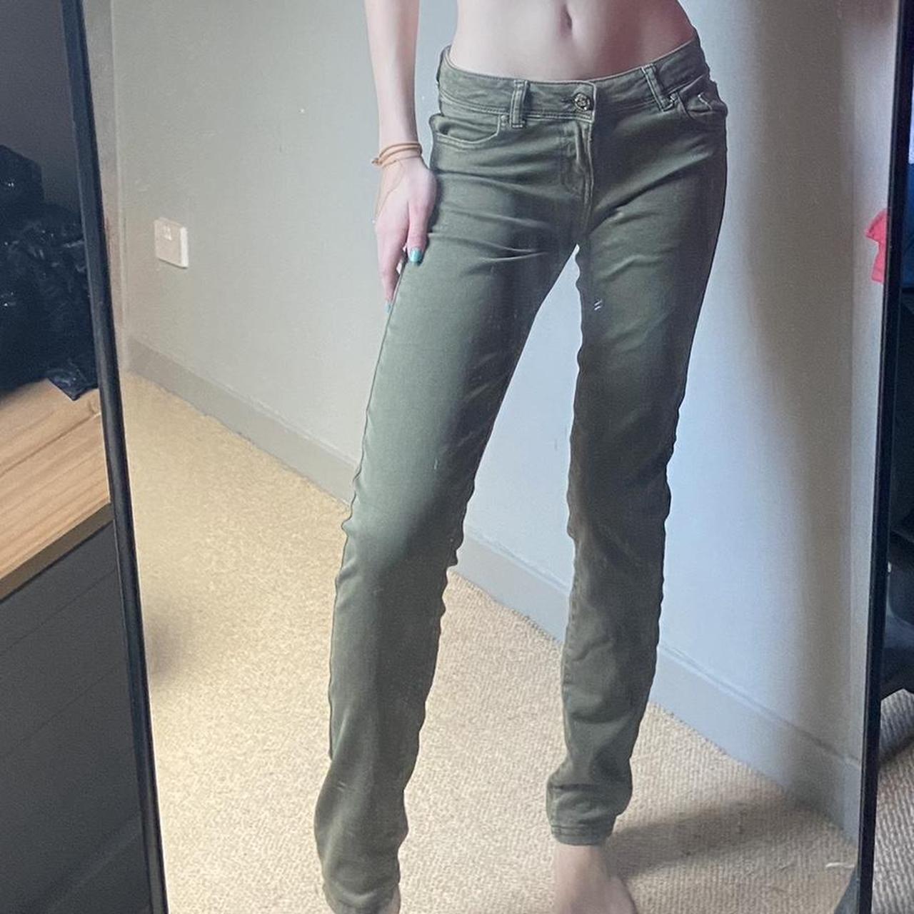 suiteblanco khaki green denim trousers vintage, low... Depop