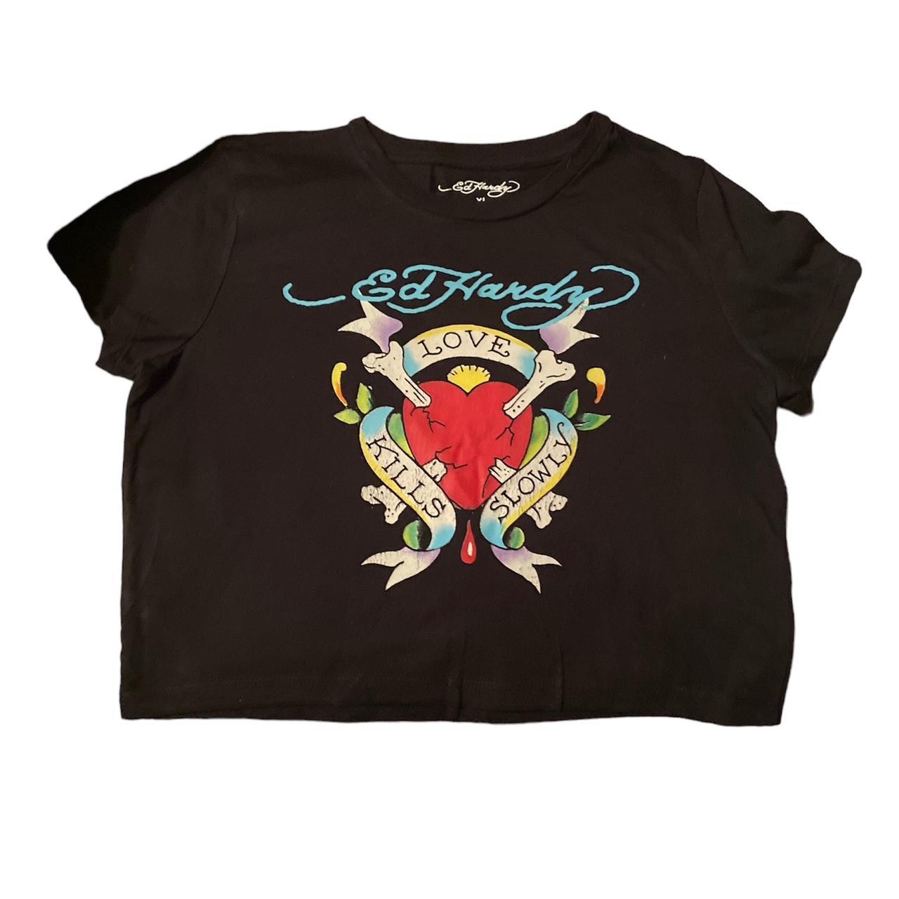 ed hardy cropped tee in size xl. the image is... - Depop