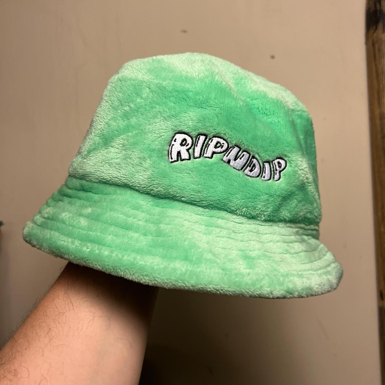 Fuzzy lime green ‘Wave Sherpa’ Ripndip bucket hat.... - Depop