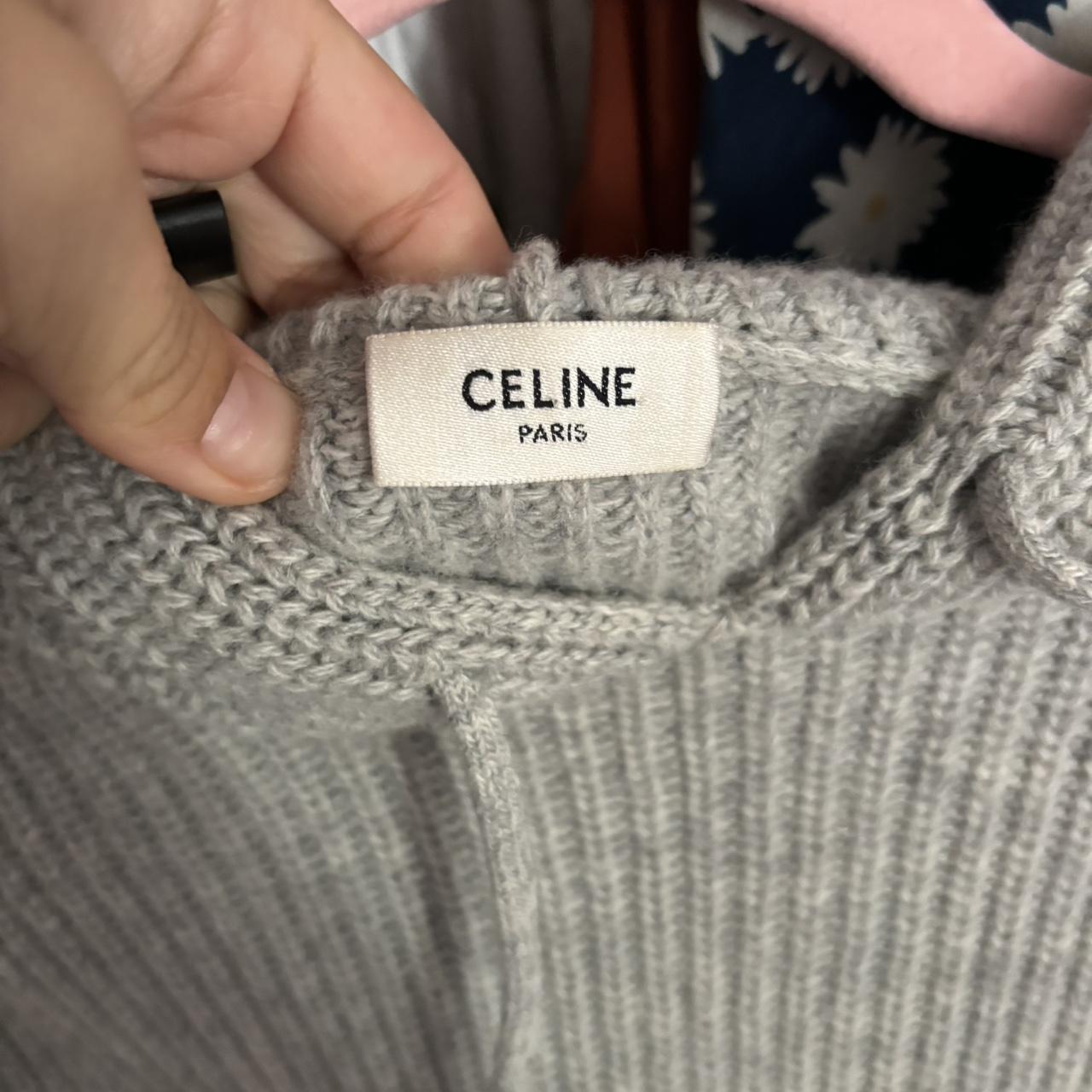 celine wool hooded sweater in ribbed wool. color - Depop
