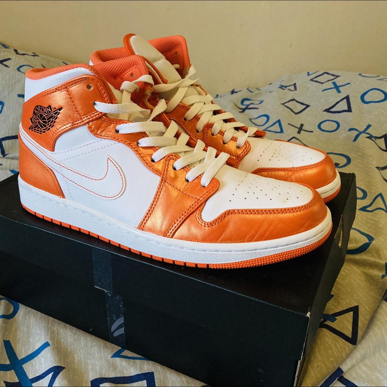 Jordan Men's White and Orange Trainers | Depop