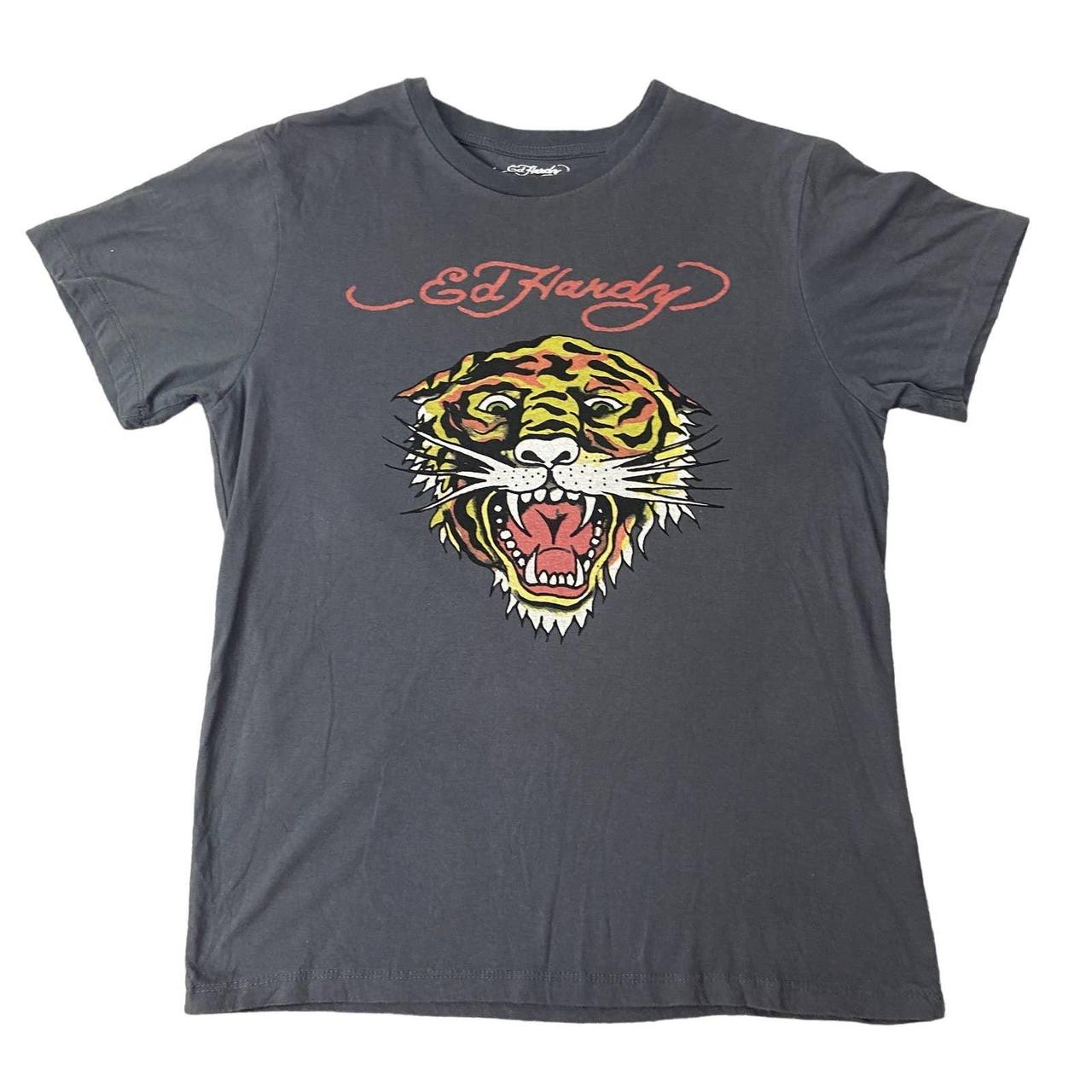 ★彡 Ed Hardy Tiger Gray Short Sleeve Graphic Tee... - Depop