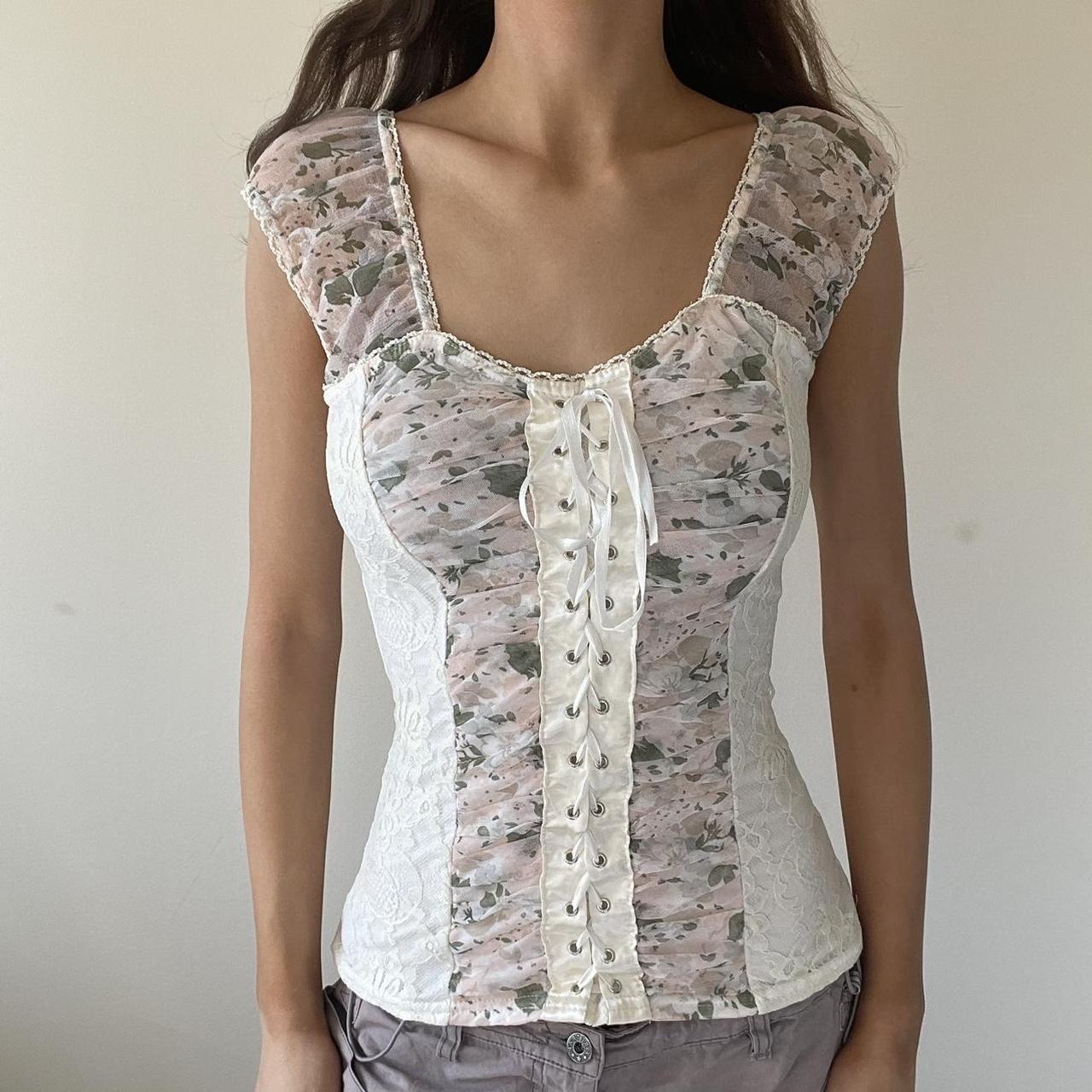 Vintage Jane Norman Corset Milkmaid Top Lace Up Depop