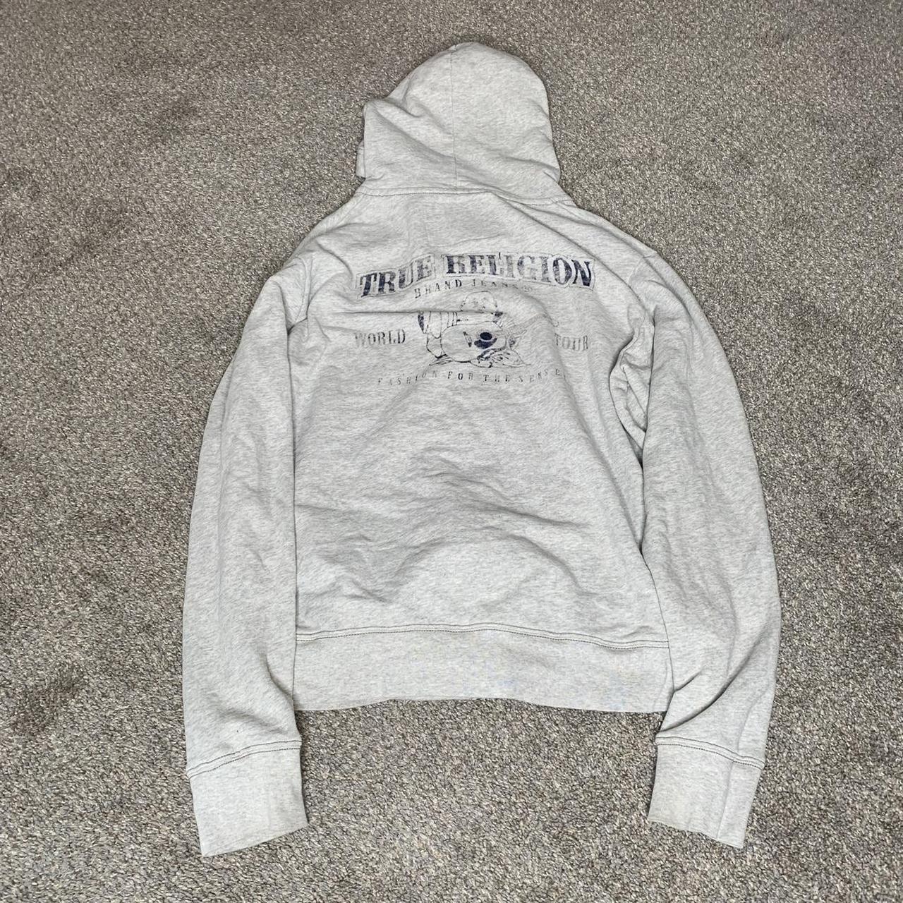 Vintage y2k true religion heather grey baggy hoodie... - Depop