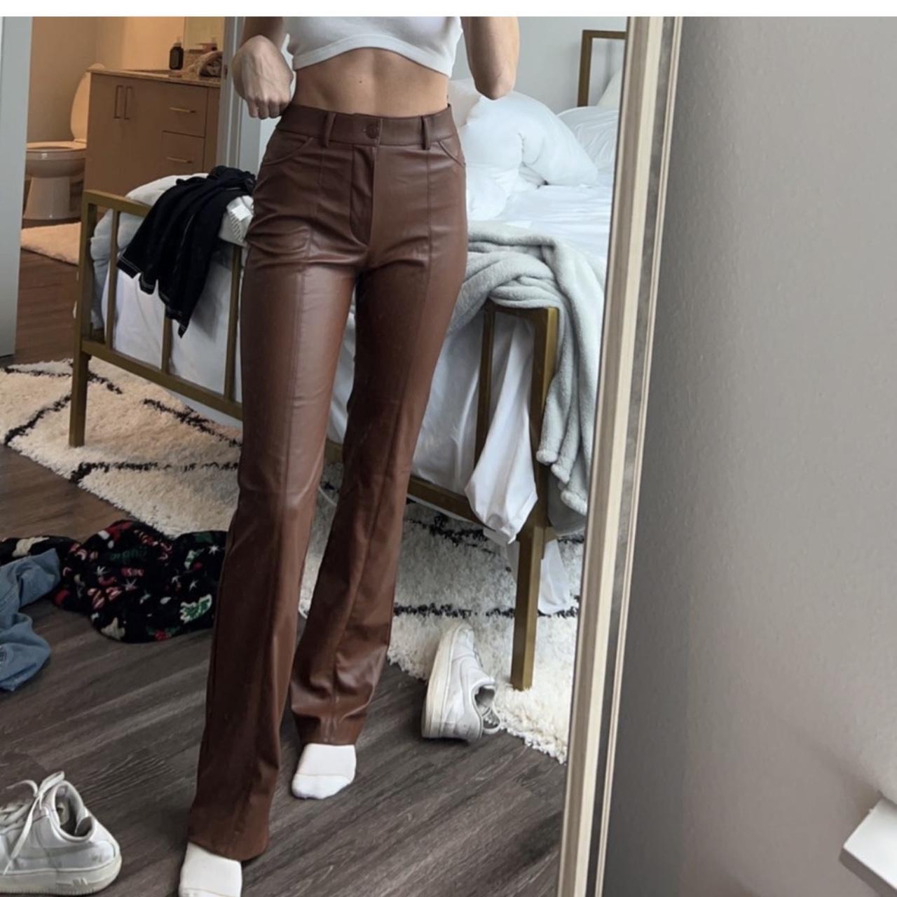 ZARA BROWN LEATHER PANTS size/ S Depop