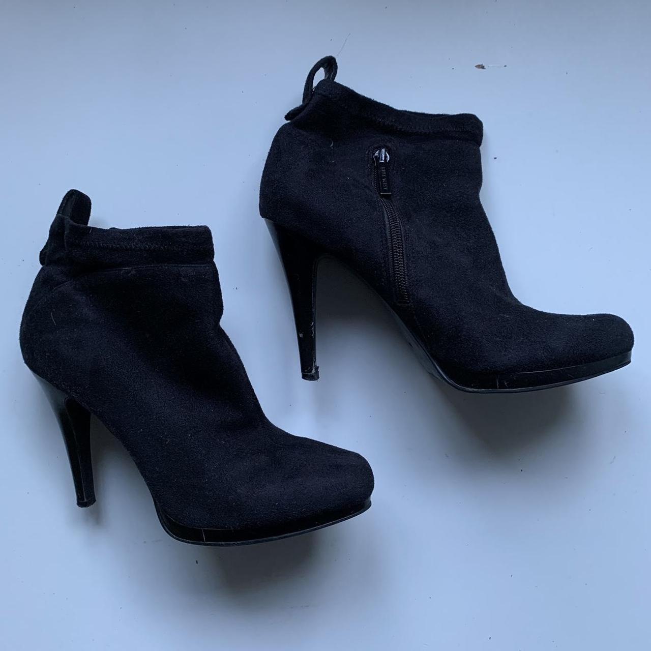 Nine West Black Ankle Boots. Suede look Fabric. 9cm... - Depop