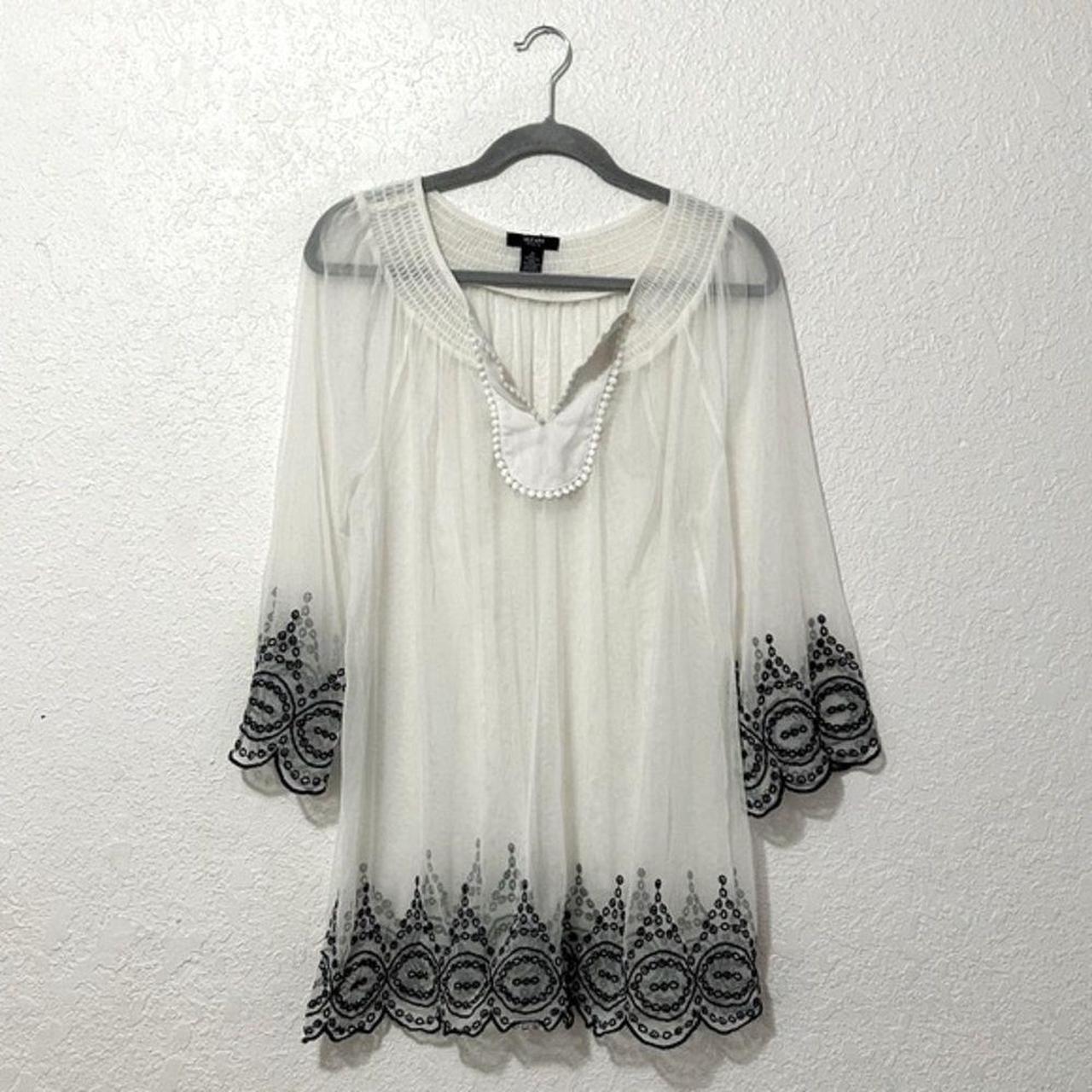 Sheer Boho Blouce Alfani sheer white blouse with - Depop