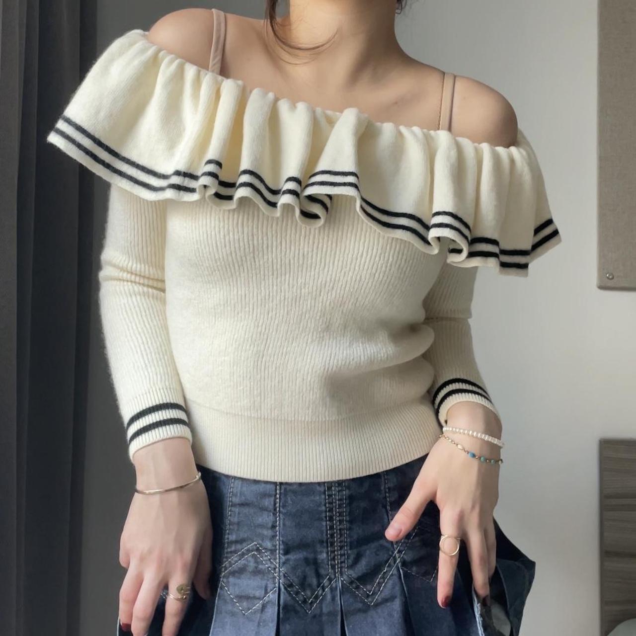 Miss Sixty top sweater jumper off-shoulder wool mesh... - Depop