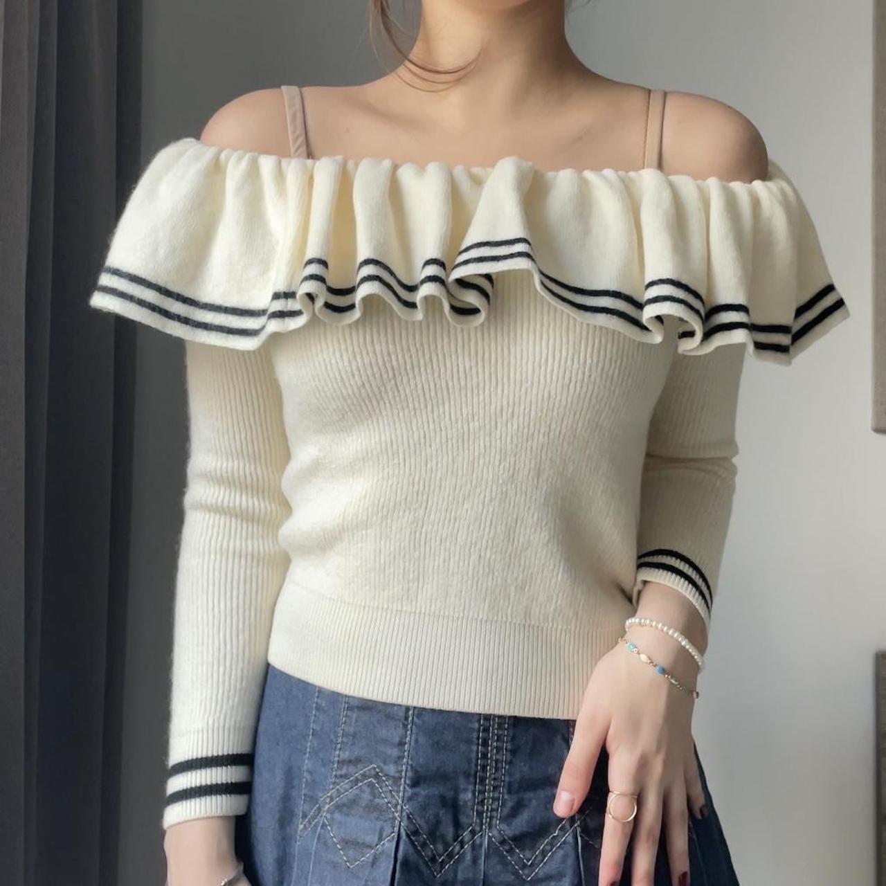 Miss Sixty top sweater jumper off-shoulder wool mesh... - Depop