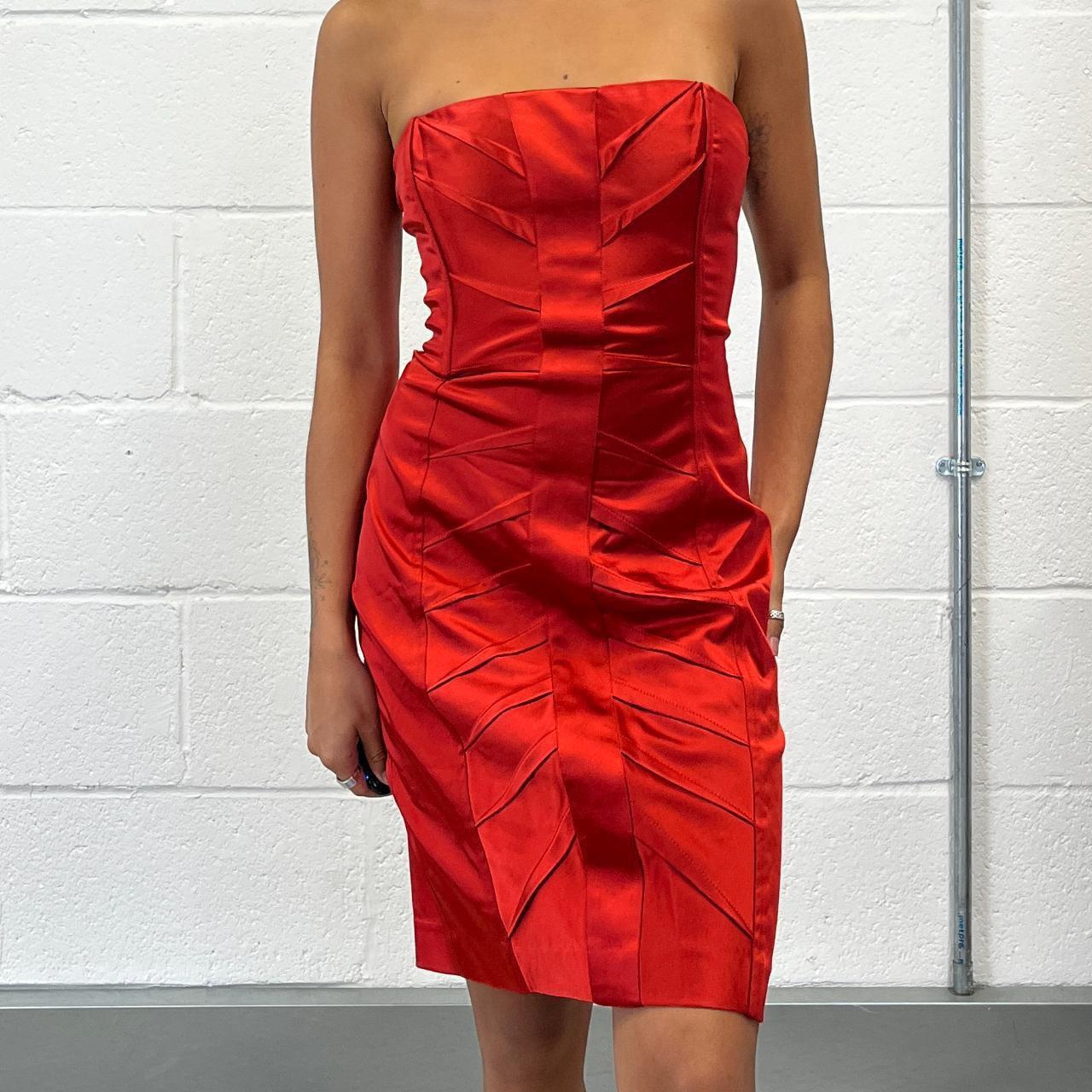 Vintage y2k red satin strapless dress from bebe,... - Depop
