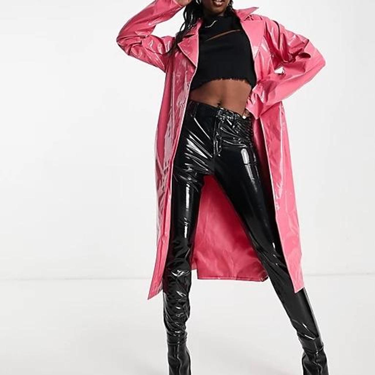 Threadbare val pink vinyl PVC shiny trench coat Mac... Depop
