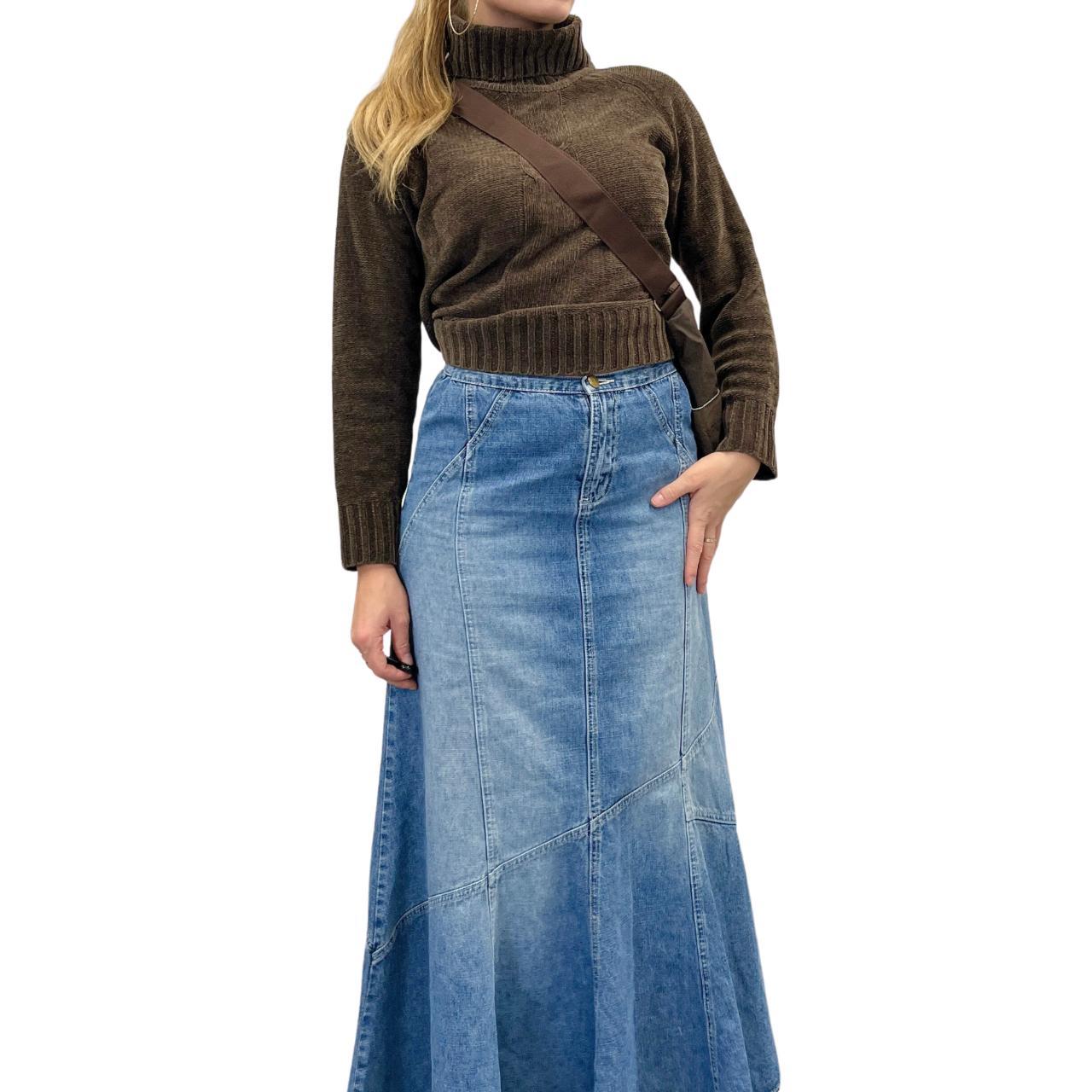 Vintage 90s Denim Maxi Skirt, Waist 27 Inches... - Depop