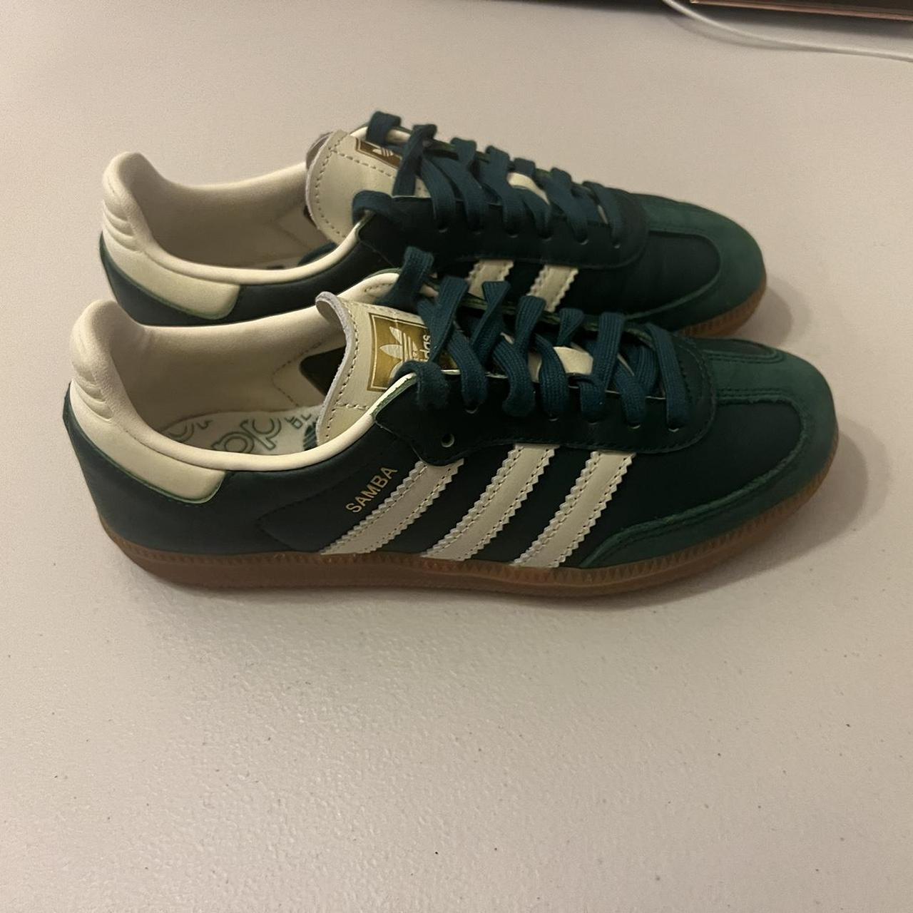 Green and Cream Adidas Sambas - Green, cream and... - Depop