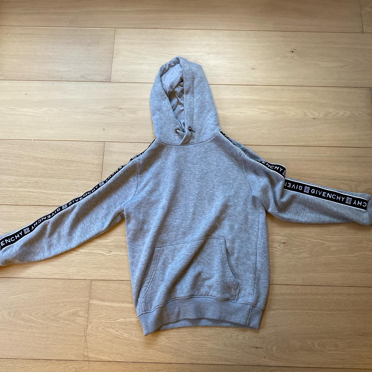 Givenchy hoodie tape logo along arms grey bobbles Depop