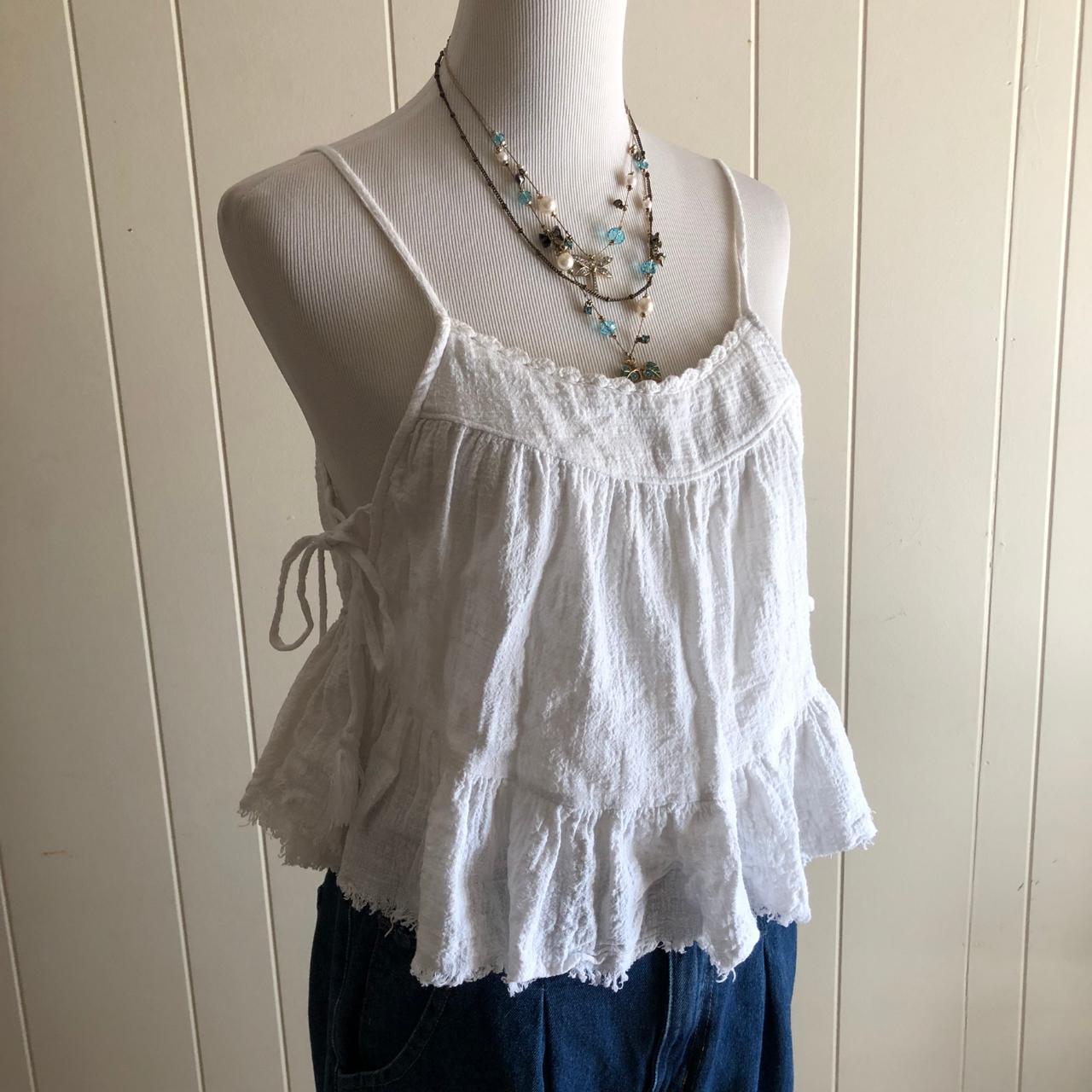 AERIE PEASANT TANK TOP OVERSIZED GAUZY RUFFLE TRIM... Depop