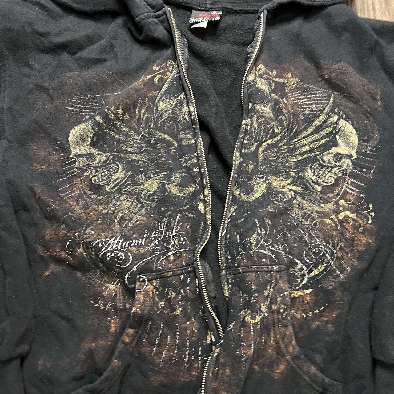 Miami Ink Hoodie Mens Skull Cotton Full Zip Up Black... - Depop