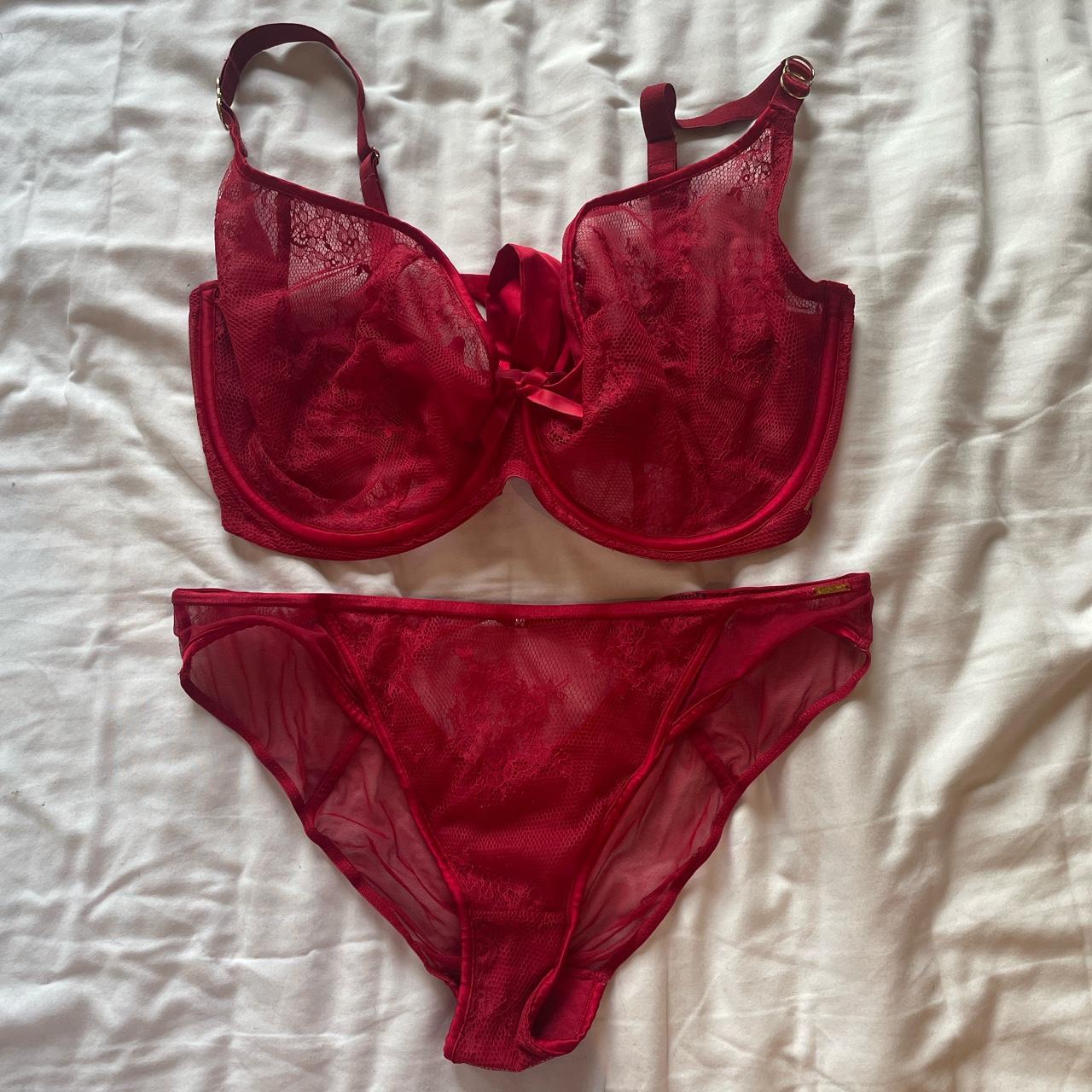 Boux Avenue Women's Red and Gold Bra | Depop