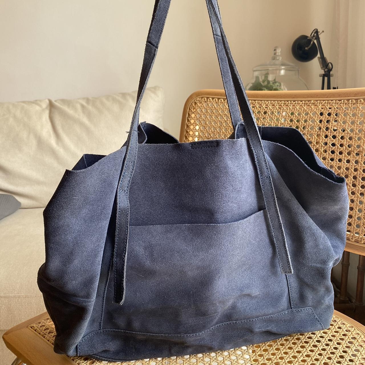 Mango real leather blue bag, used it has signs of... - Depop