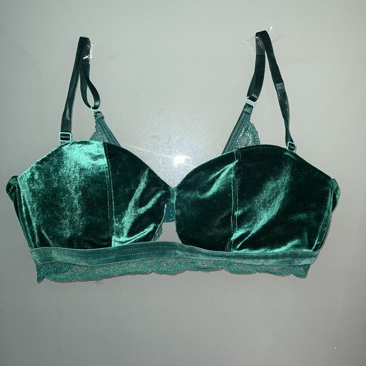 Turquoise hunter green velvet bra with lace