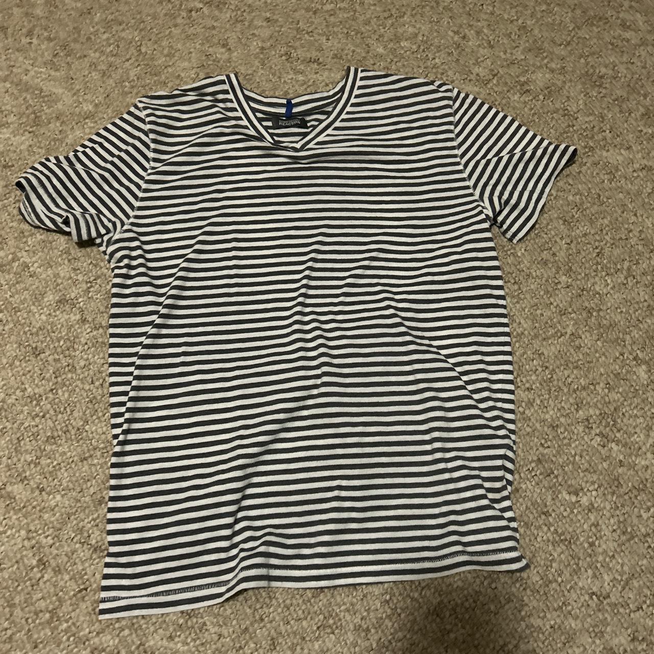 kenneth cole reaction black and white striped tshirt... - Depop