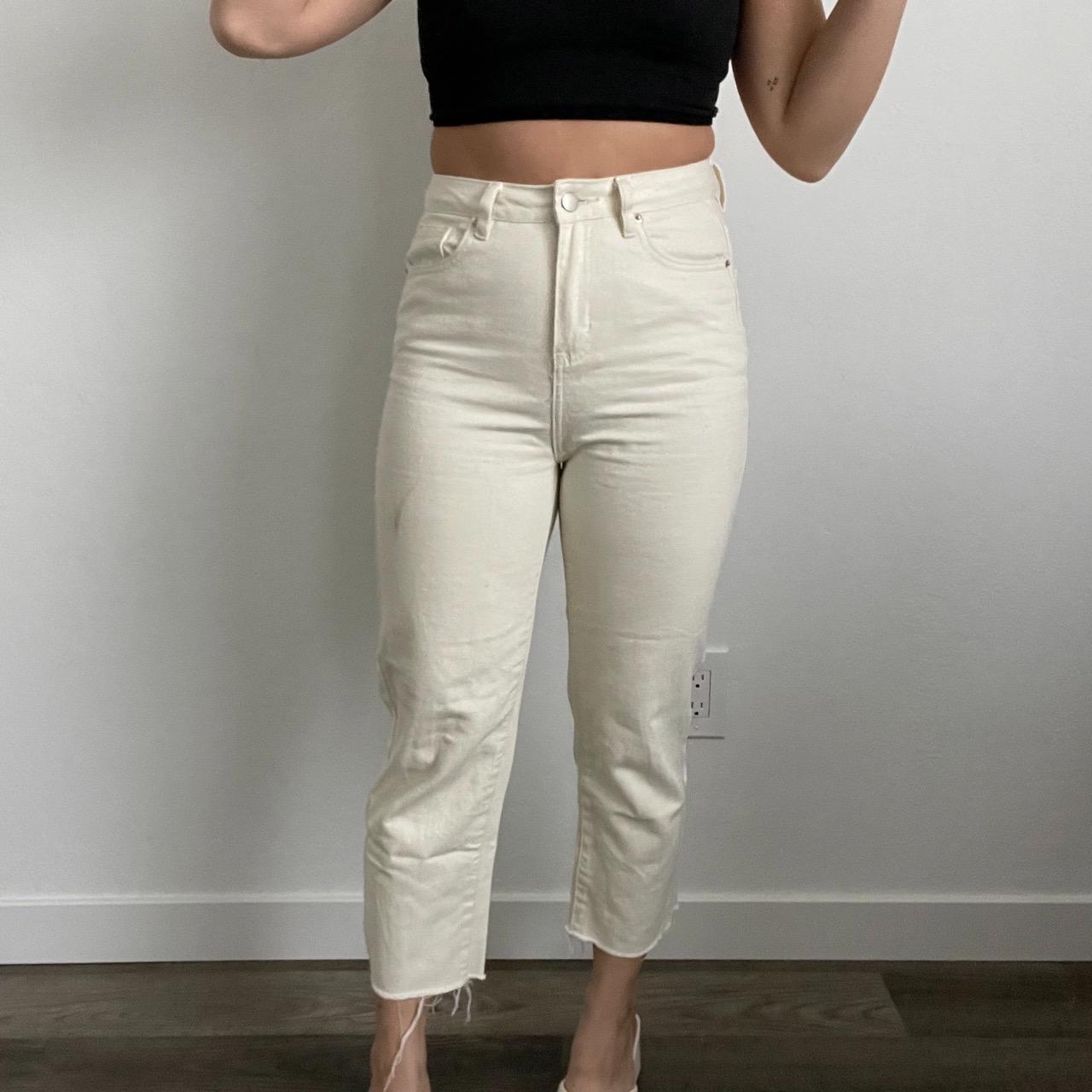 Women's White and Cream Jeans | Depop